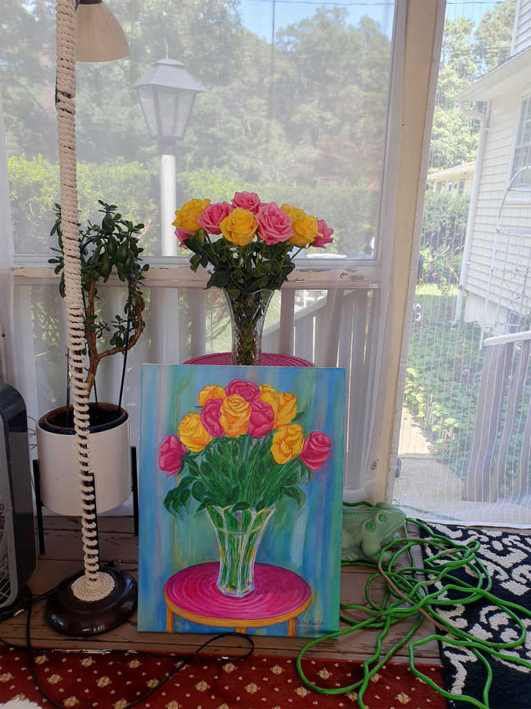 Roses on the summer porch. A memory of summer