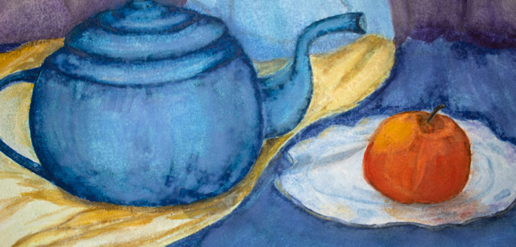 Still life with teapot. Fifteen shades of blue