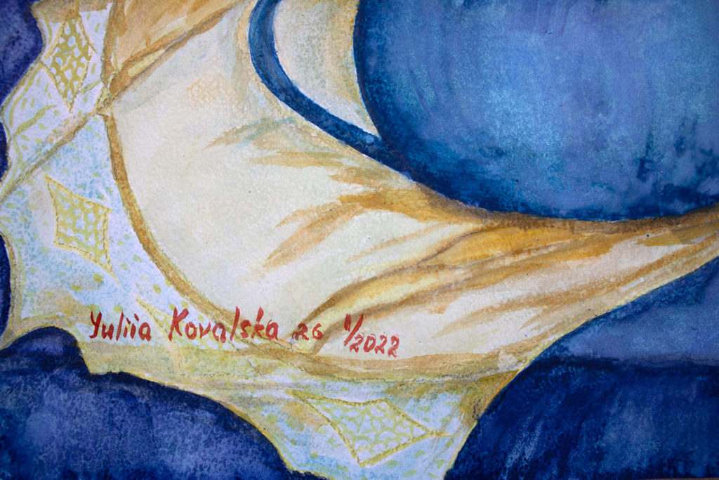 Still life with teapot. Fifteen shades of blue