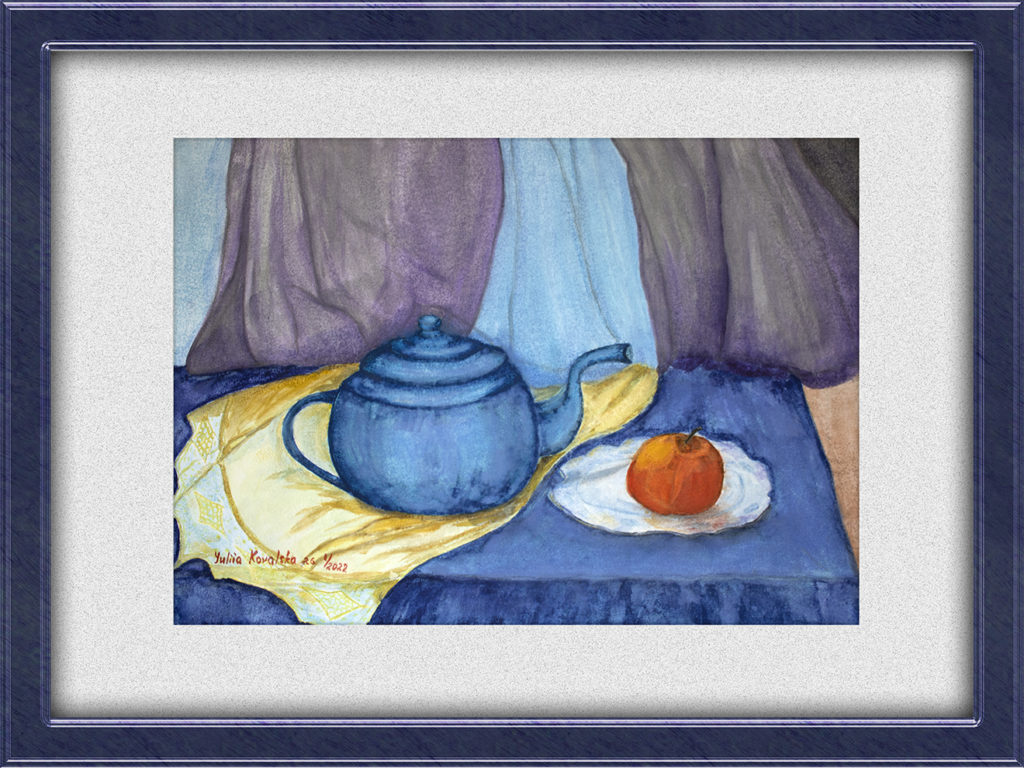 Still life with teapot. Fifteen shades of blue