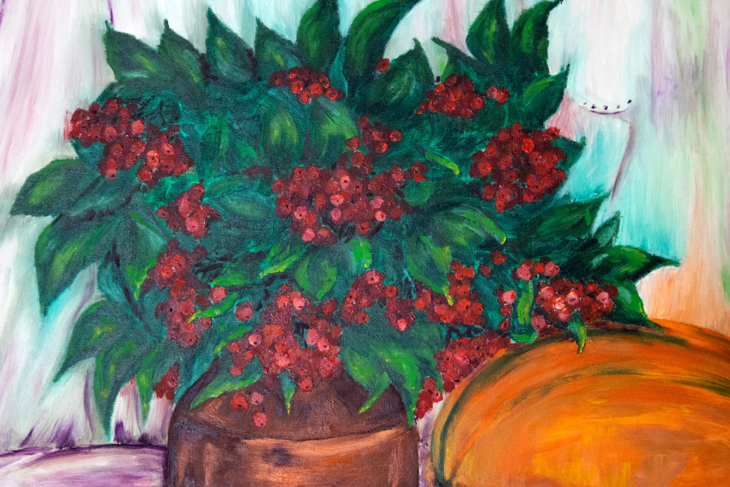 Autumn still life with a blue tit